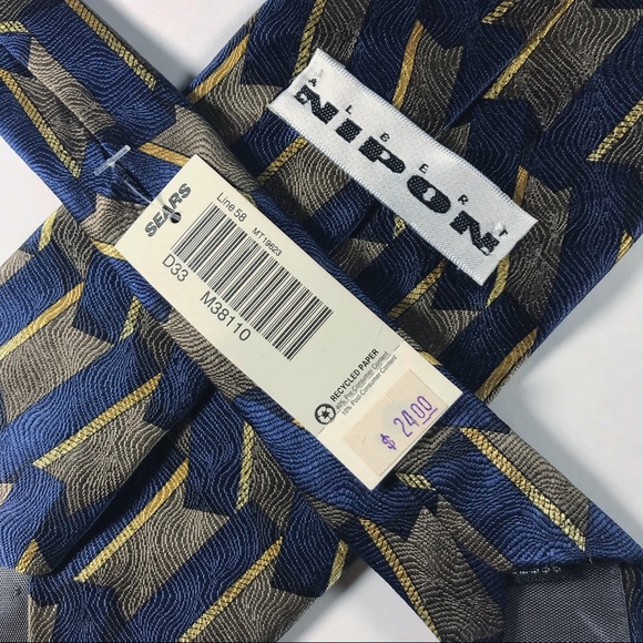 Albert Nipon Necktie Imported Silk Blue Gold NWT - Picture 3 of 5